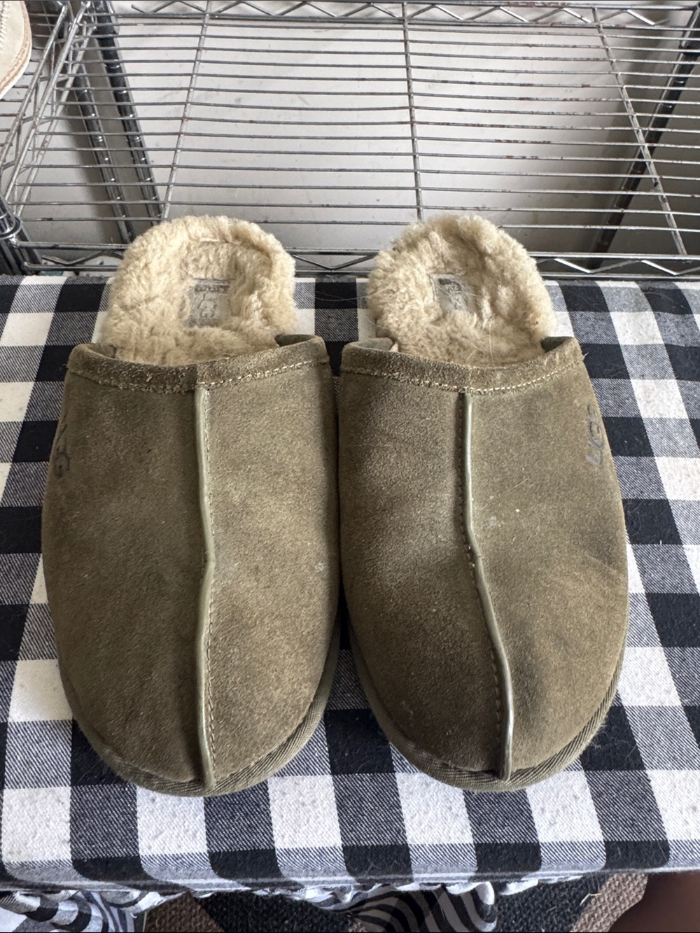 UGG Olive Suede Shearling-Lined Slip-On Slippers